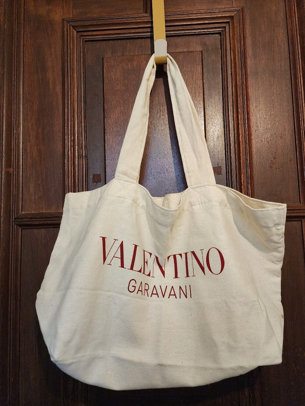 NWOT Valentino Garavani Cream Canvas Tote with Red Logo-Made In Italy
